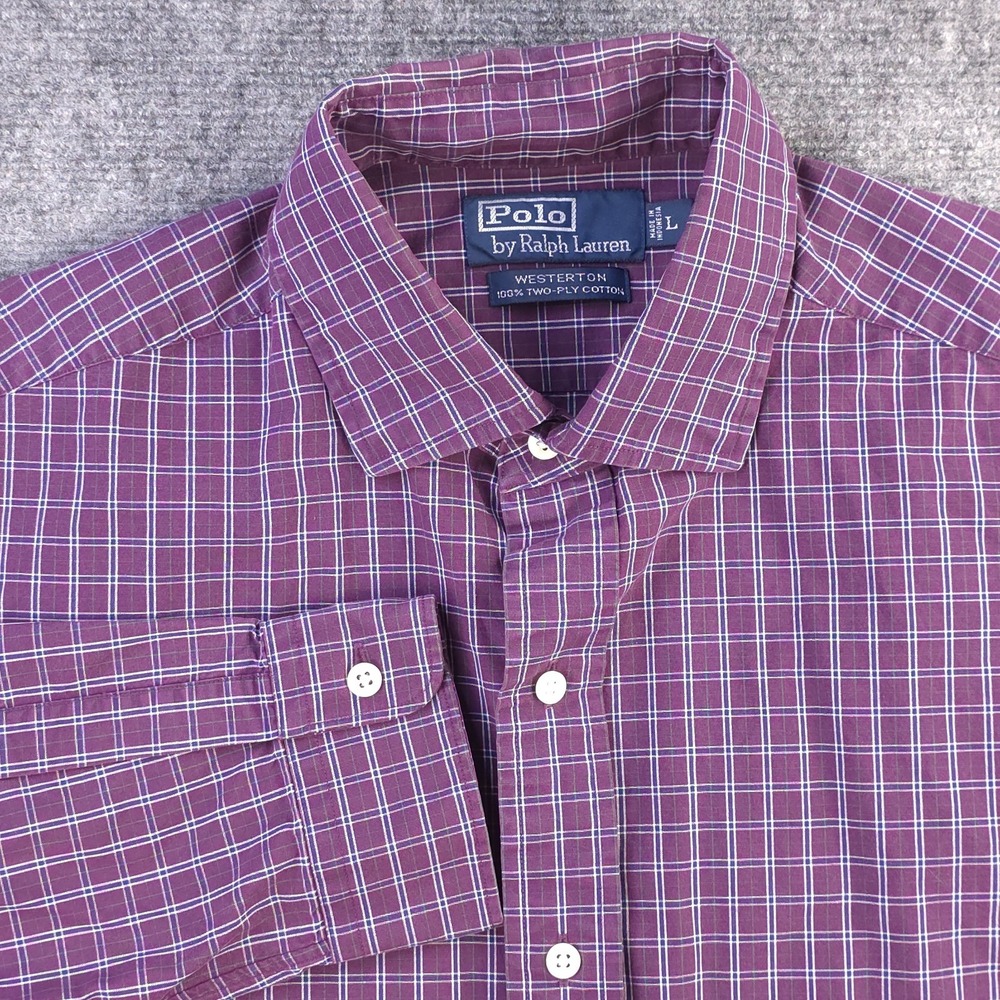 Polo‎ Ralph Lauren Westerton Shirt Large Purple Check Long Sleeve Button Up